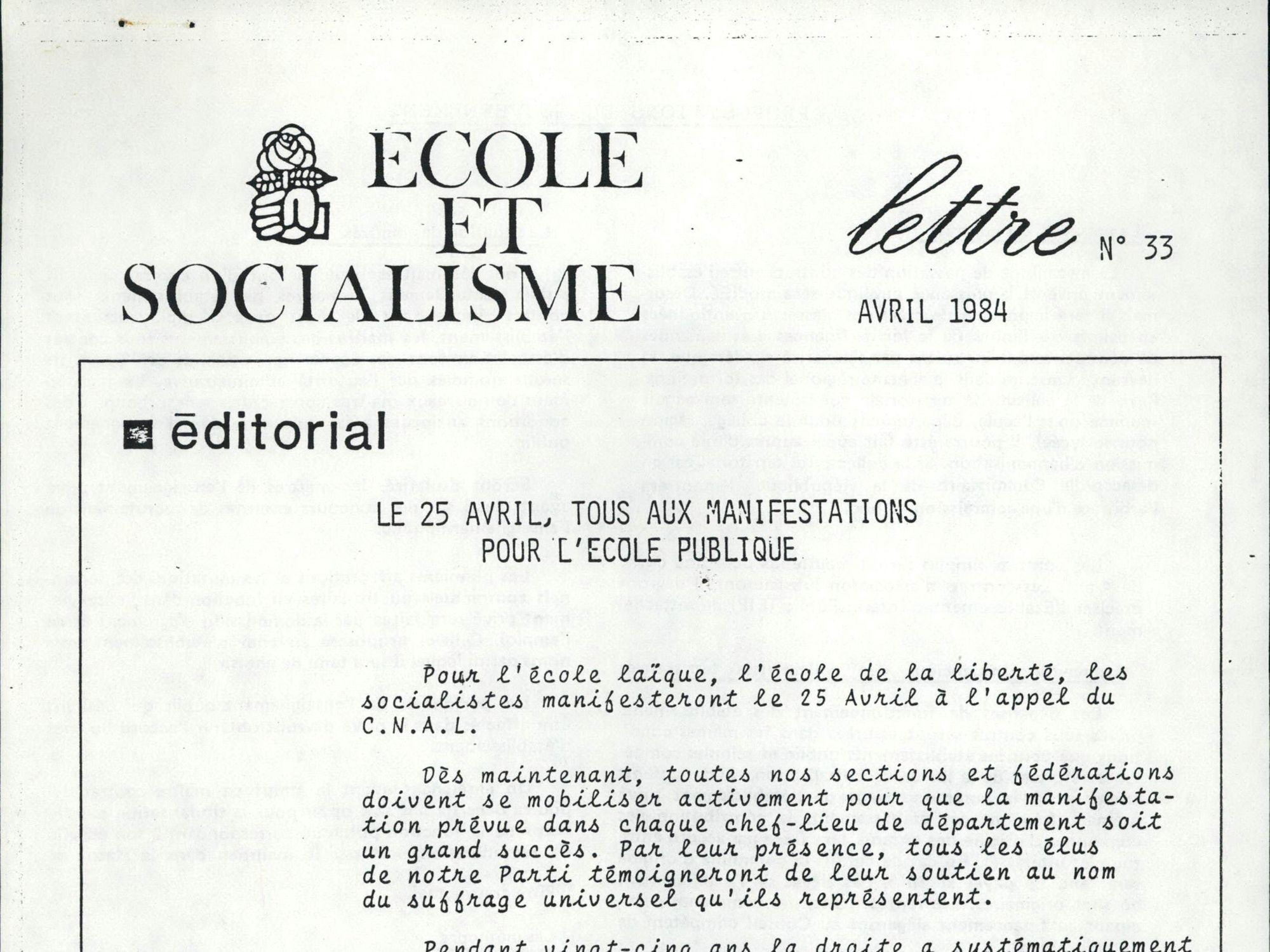 École et Socialisme, Lettre (1981-1988)