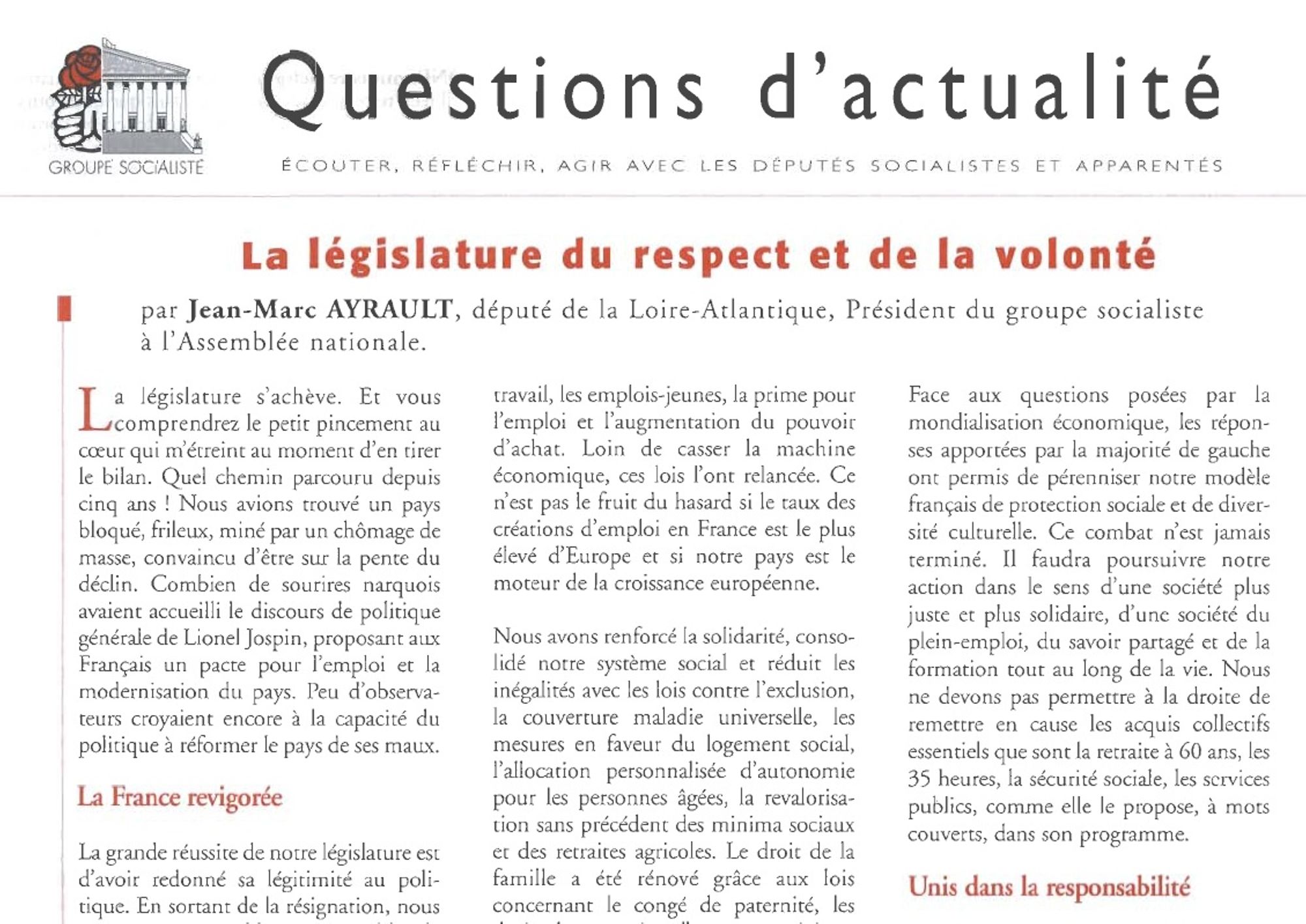 Questions d'actualité (1996-2002)