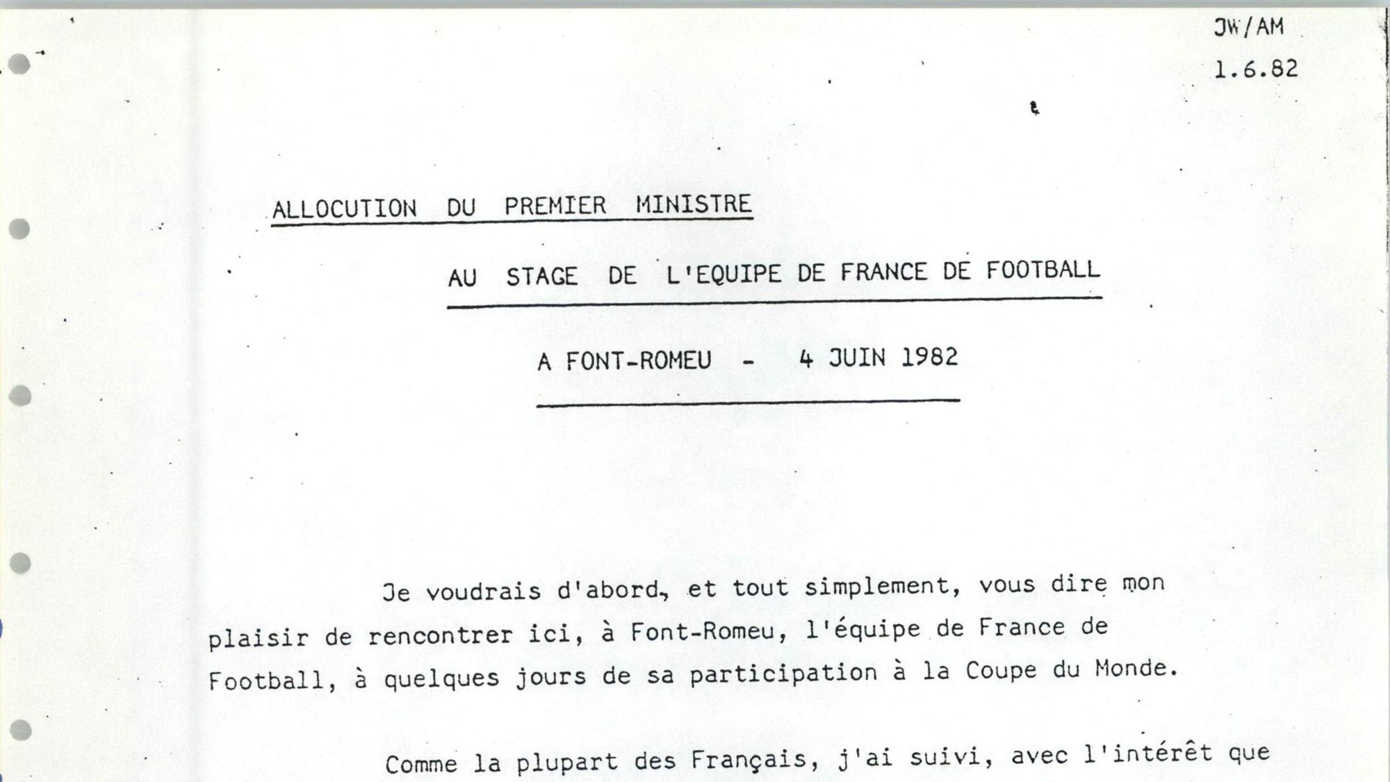 Allocution du Premier Ministre au stage de l'Equipe de France de football