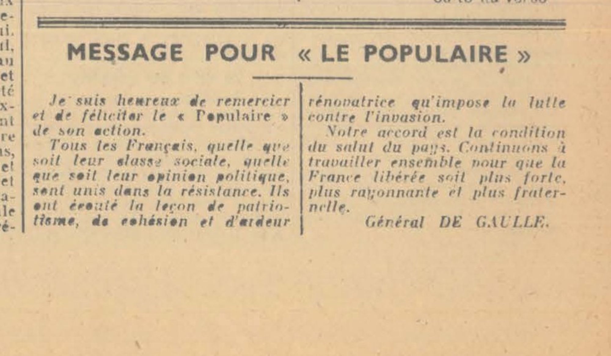 Le général de Gaulle s’adresse aux socialistes français 