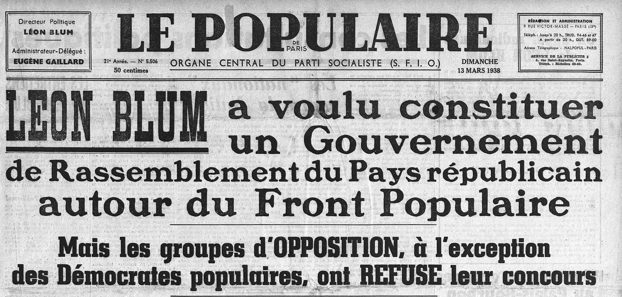 Mars 1938, l’autre gouvernement Blum