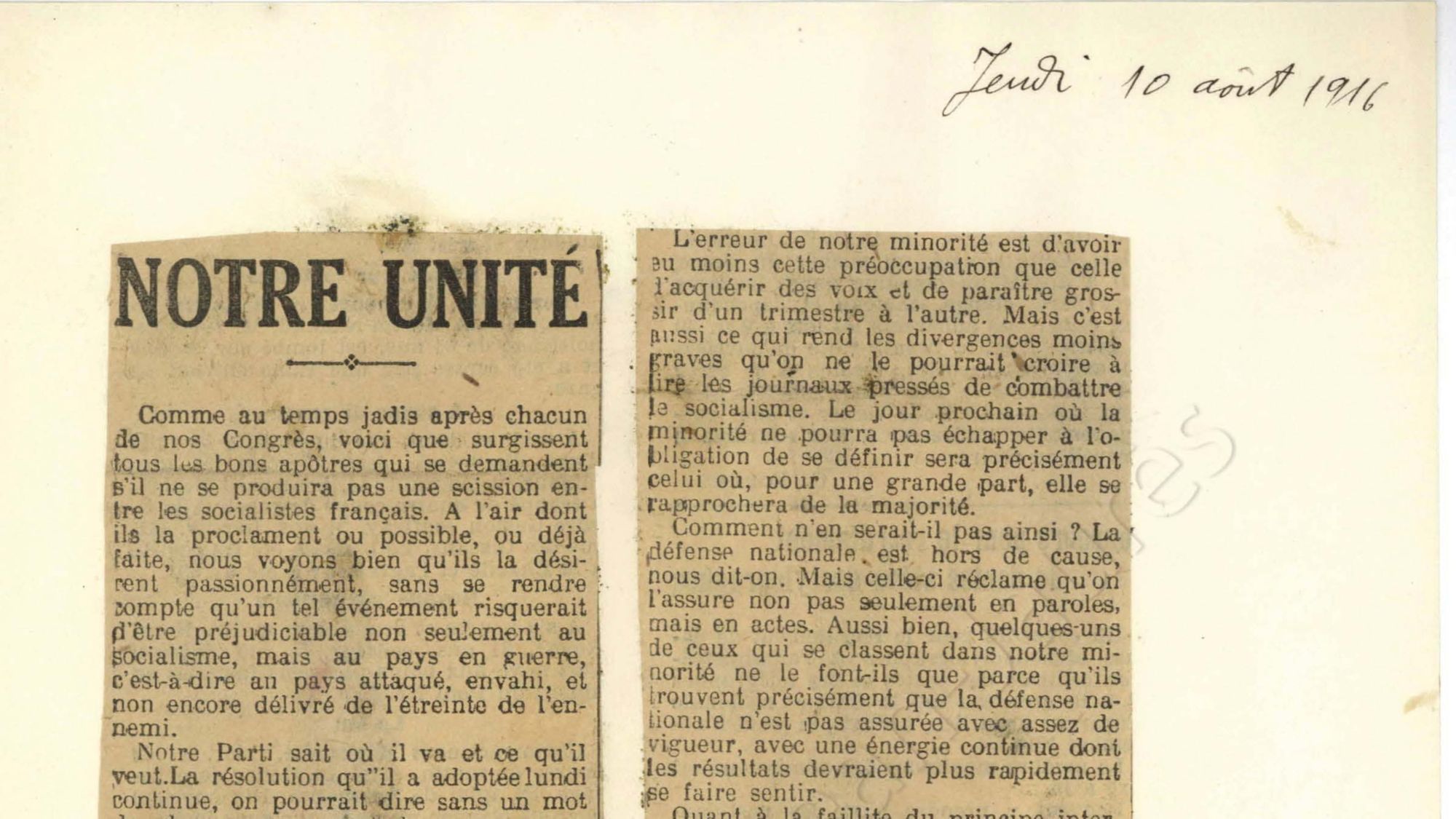 Les articles de Pierre Renaudel dans L'Humanité, de 1914 à 1918