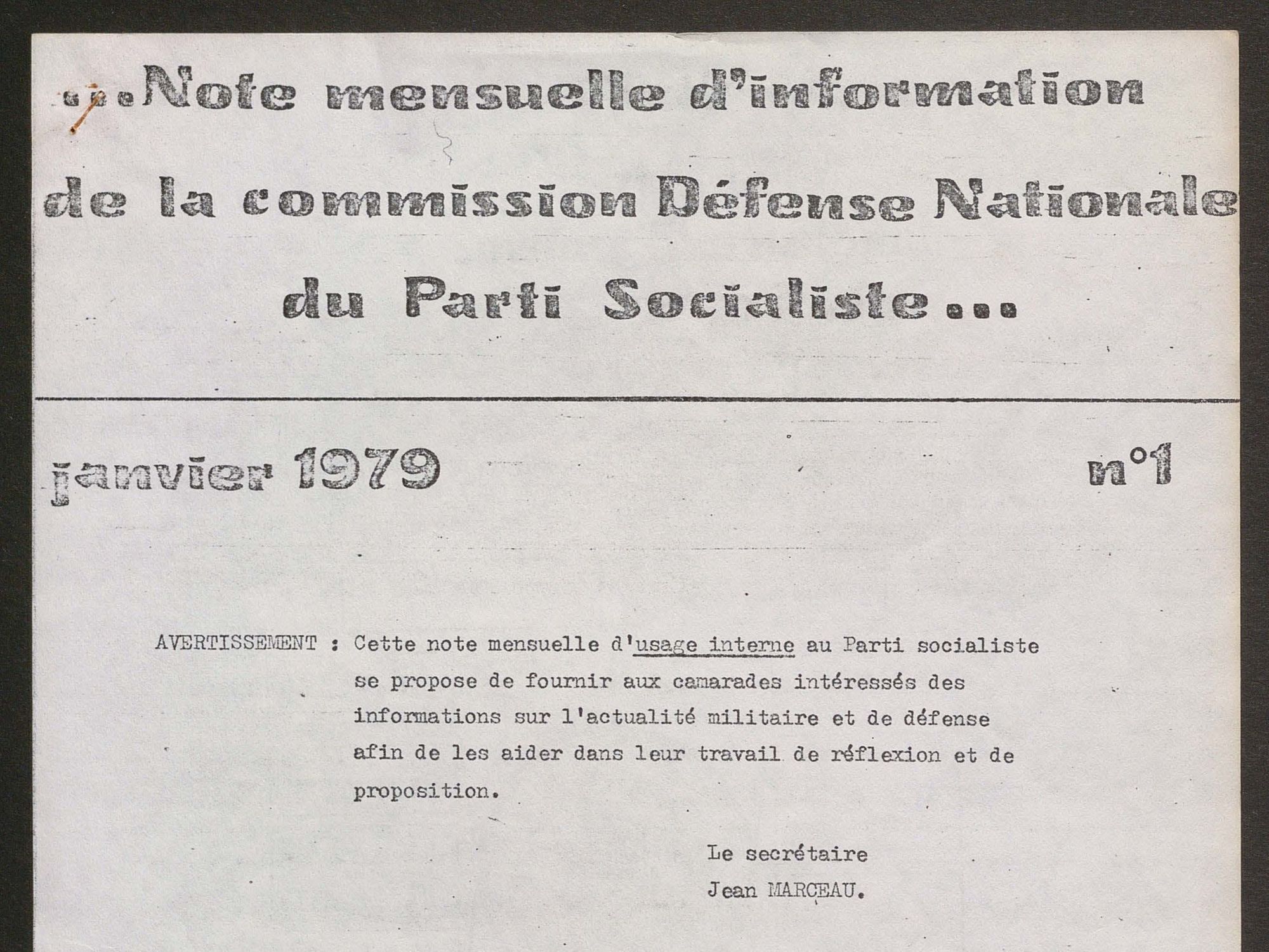 Note d'information de la Commission Défense nationale (1978-1980)